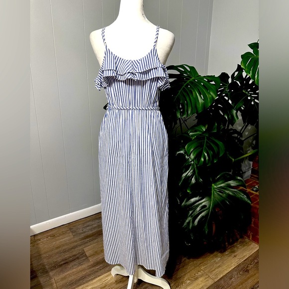 🛍️a new day white,blue-striped ruffle slip dress size XS stretch - Picture 5 of 9